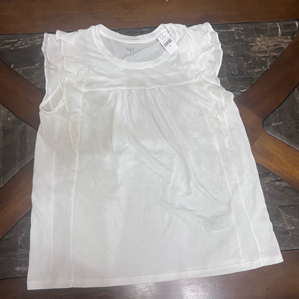 White cotton blouse/ ruffle cap sleeves